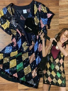 Sass + Bide 7 Things Miley CyrusSequin Harlequin Diamond Tunic Dress